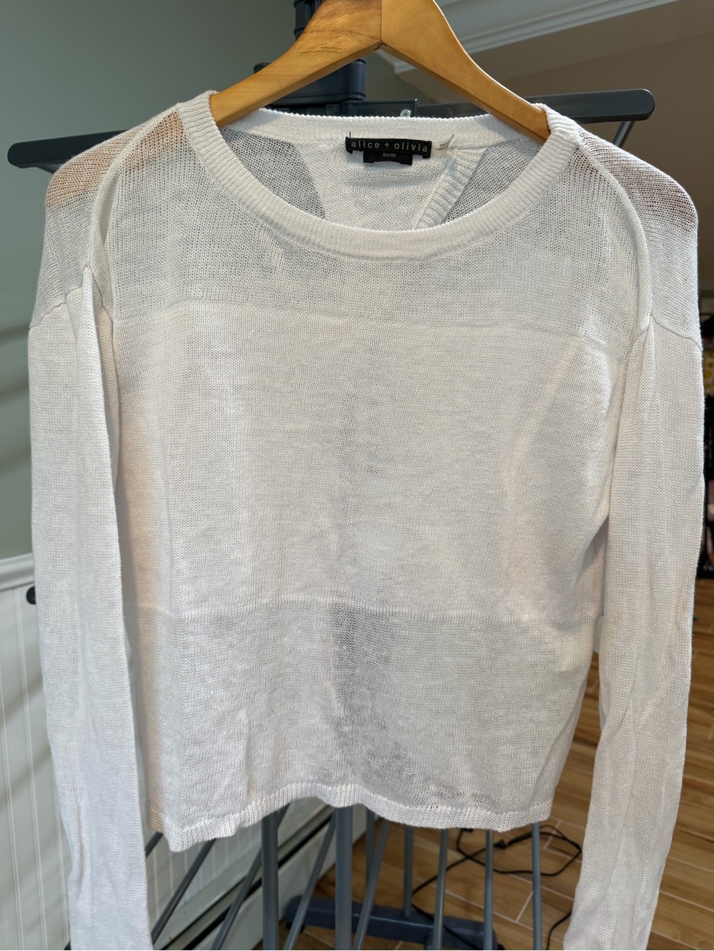 Alice + Olivia Sheer White Lightweight Knit Pullover